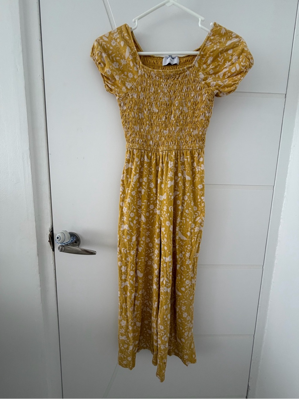 Old Navy Mustard Yellow Floral Smocked Maxi Dress romper L 10-12